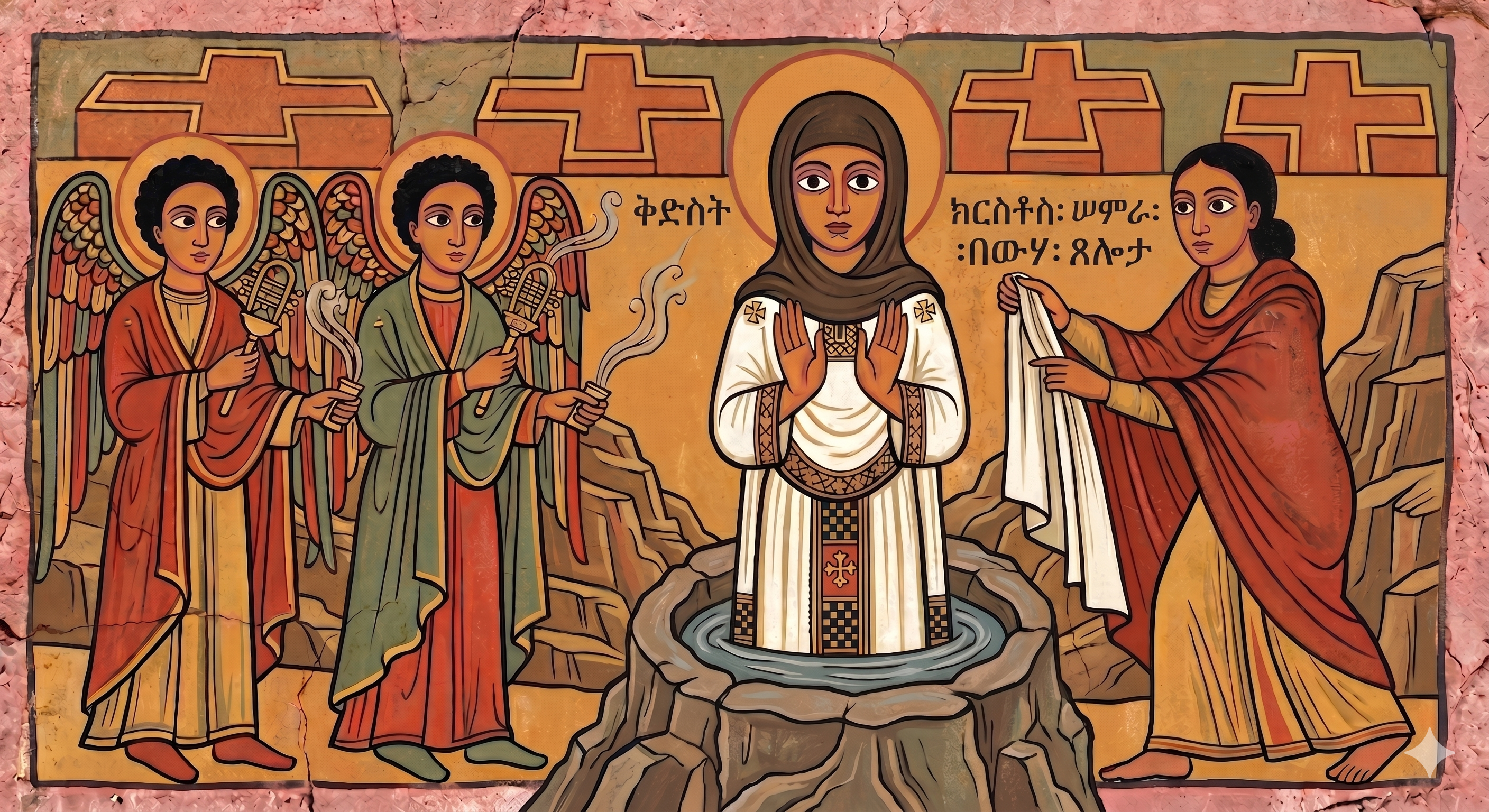 Sainte Kristos Samra émergeant des eaux